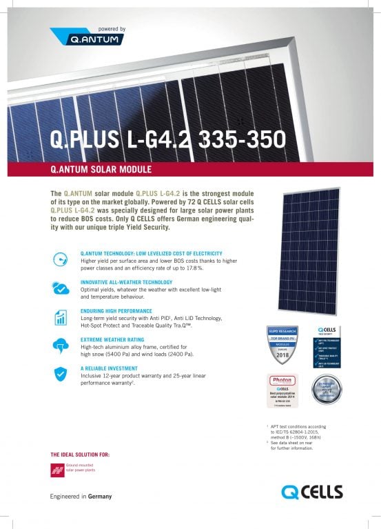 Pin nang luong mat troi Hanwha Qcells QPlus G4.2 345P Pin năng lượng mặt trời Hanwha Qcells QPlus G4.2 345P