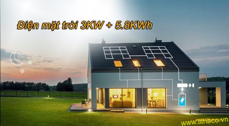 Điện mặt trời mái nhà 3KW với pin tích năng 5.8KWh – giải pháp của LITHACO